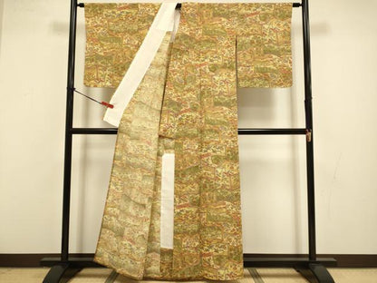 平和屋着物▽上質な小紋　単衣　屏風花文　正絹　逸品　DABI4349du