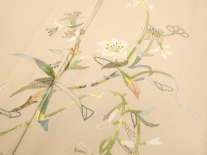 平和屋着物▽訪問着　単衣　総刺繍　枝花文　金糸　正絹　逸品　DABI4357du