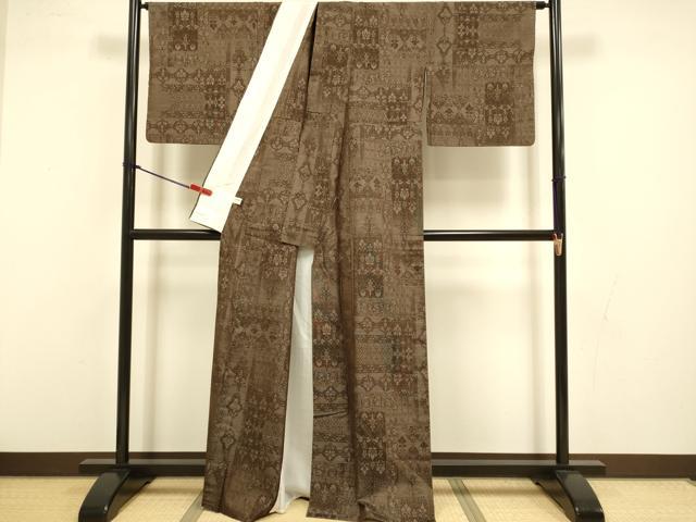 平和屋着物▽本場大島紬　単衣　洋花文　正絹　逸品　DABI4358du