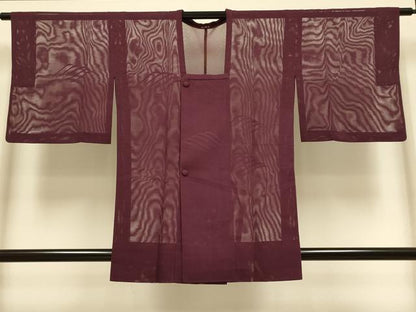 平和屋着物▽道行コート　スリーシーズン　春夏秋　塵除け　立波文　濃い浅蘇芳色　正絹　逸品　DABI4366du