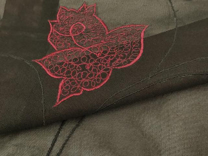平和屋着物▽羽織　スリーシーズン　春夏秋　塵除け　ドロンワーク　草花文　黒地　正絹　逸品　DABI4369du