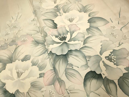 平和屋着物▽訪問着　単衣　手描き　草花文　暈し染め　正絹　逸品　DABI4375du