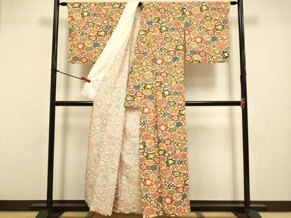 平和屋着物▽上質な小紋　単衣　吉祥花文　金彩　正絹　逸品　DABI4376du