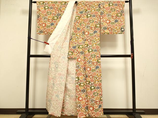 平和屋着物▽上質な小紋　単衣　吉祥花文　金彩　正絹　逸品　DABI4376du