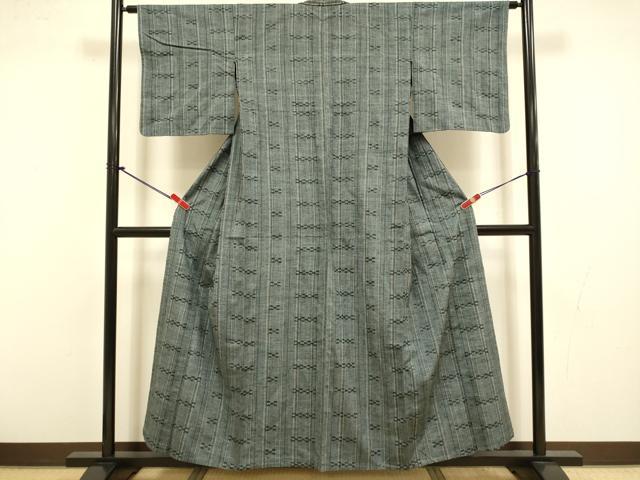 平和屋着物▽上質な紬　単衣　間道　正絹　逸品　DABI4378du