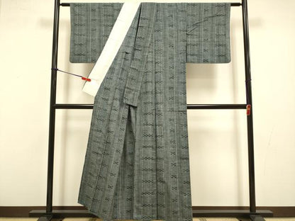平和屋着物▽上質な紬　単衣　間道　正絹　逸品　DABI4378du