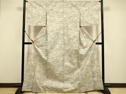 平和屋着物▽上質な紬　単衣　風景文　正絹　逸品　DABI4382du