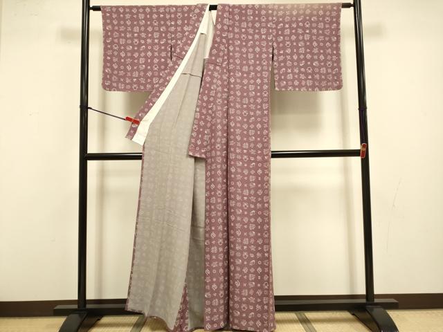 平和屋着物▽伝統工芸士 染谷梅治　小紋　単衣　吉祥柄　正絹　逸品　DABI4383du