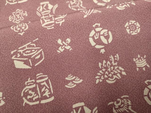 平和屋着物▽伝統工芸士 染谷梅治　小紋　単衣　吉祥柄　正絹　逸品　DABI4383du