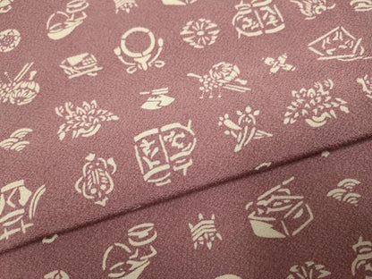 平和屋着物▽伝統工芸士 染谷梅治　小紋　単衣　吉祥柄　正絹　逸品　DABI4383du