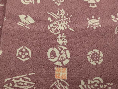 平和屋着物▽伝統工芸士 染谷梅治　小紋　単衣　吉祥柄　正絹　逸品　DABI4383du