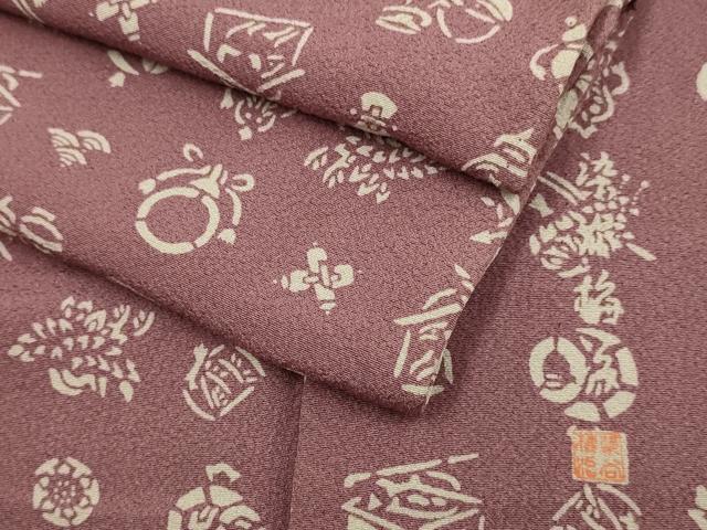 平和屋着物▽伝統工芸士 染谷梅治　小紋　単衣　吉祥柄　正絹　逸品　DABI4383du