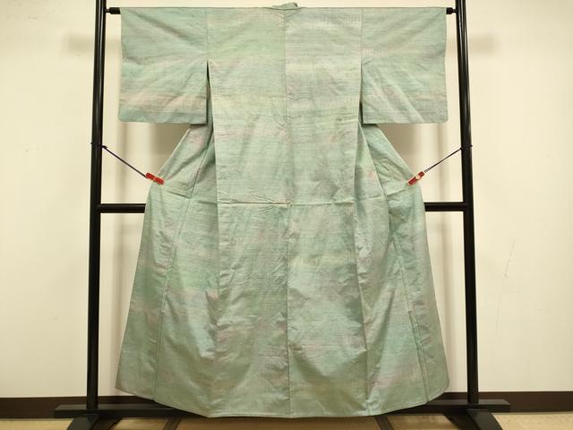 平和屋着物▽絲藝苑　上島洋山　紬　単衣　海藻染　霞文　正絹　逸品　DABI4384du