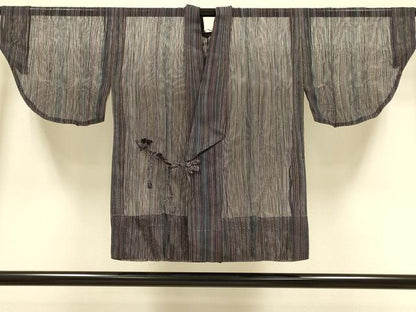 平和屋着物▽道中着　スリーシーズン　春夏秋　塵除け　縞　正絹　逸品　DABI4389du