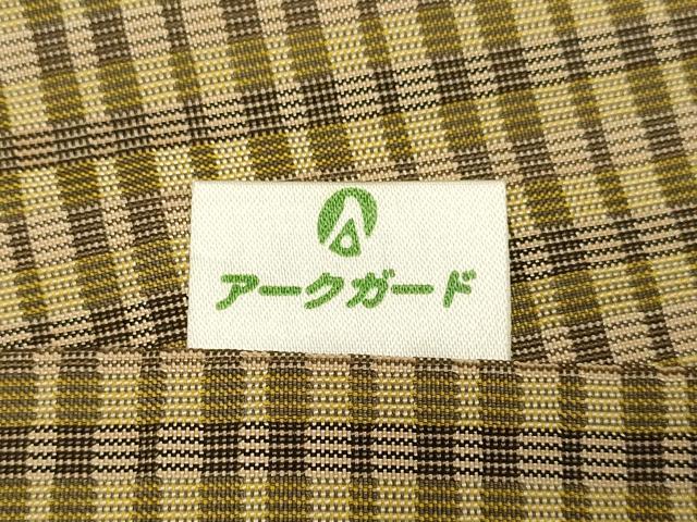 平和屋着物▽男性　黄八丈　単衣　平織　格子　正絹　逸品　未使用　DABI4393du