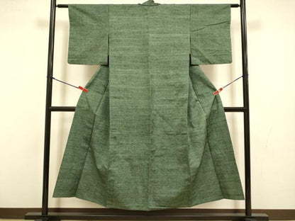 平和屋着物▽上質な紬　単衣　濃い岩井茶色　正絹　逸品　DABI4395du