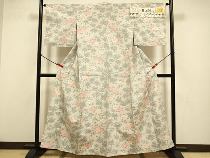 平和屋着物▽天山紬　単衣　枝花文　証紙付き　正絹　逸品　DABI4398du