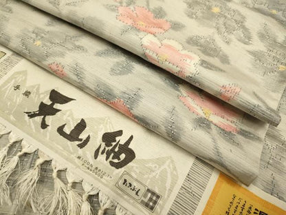 平和屋着物▽天山紬　単衣　枝花文　証紙付き　正絹　逸品　DABI4398du