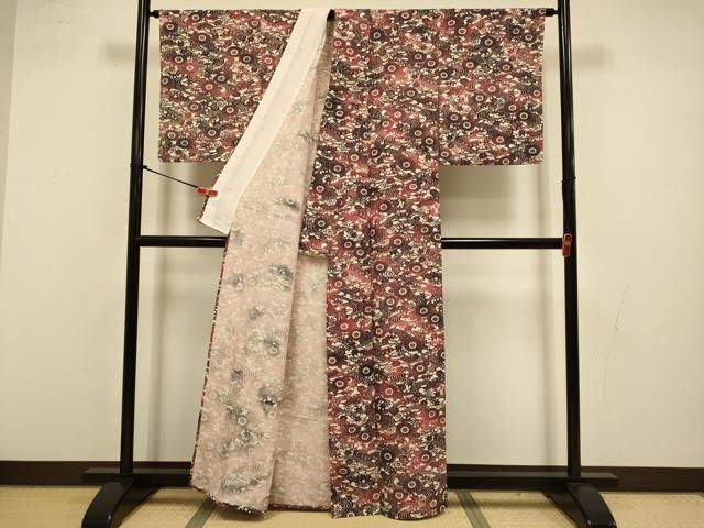 平和屋着物▽上質な小紋　単衣　型染　流水菊文　正絹　逸品　DABI4408du