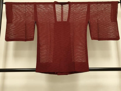 平和屋着物▽道行コート　スリーシーズン　春夏秋　塵除け　霞文　ボルドー色　正絹　逸品　未使用　DABI4411du