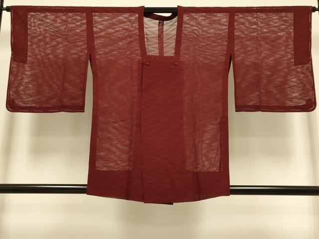 平和屋着物▽道行コート　スリーシーズン　春夏秋　塵除け　霞文　ボルドー色　正絹　逸品　未使用　DABI4411du