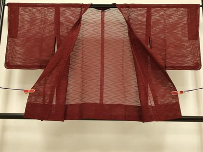 平和屋着物▽道行コート　スリーシーズン　春夏秋　塵除け　霞文　ボルドー色　正絹　逸品　未使用　DABI4411du