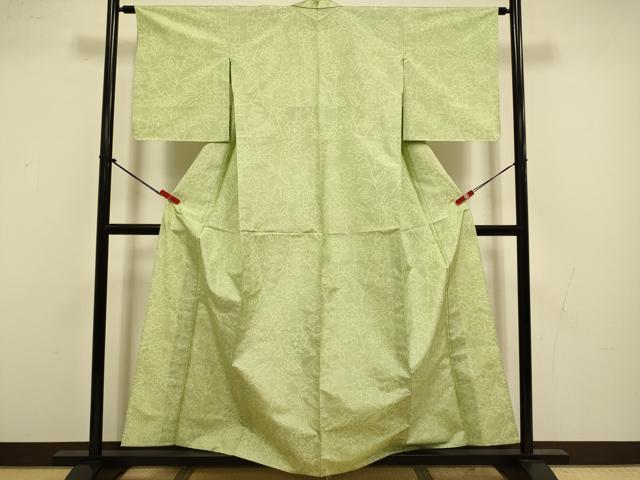 平和屋着物▽上質な紬　単衣　草花文　正絹　逸品　DABI4423du