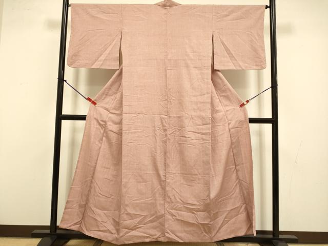 平和屋着物▽上質な紬　単衣　濃い水柿色　正絹　逸品　DABI4424du