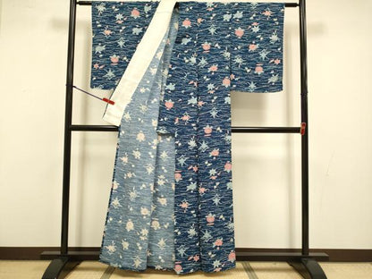 平和屋着物▽上質な小紋　単衣　草花文　正絹　逸品　DABI4425du