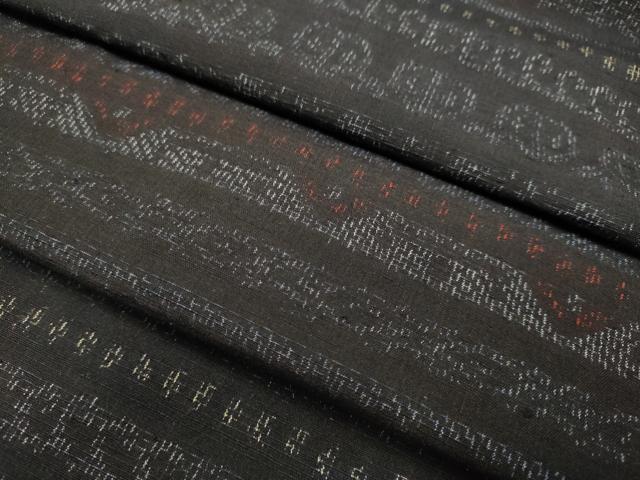 平和屋着物▽結城紬　単衣　横段吉祥文　正絹　逸品　DABI4427du
