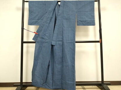 平和屋着物∴夏物　浴衣　注染　縞　綿　逸品　未使用　DABI4436du