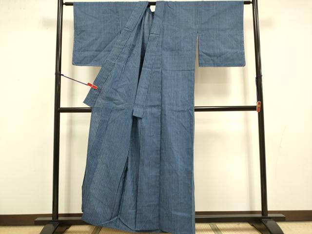 平和屋着物∴夏物　浴衣　注染　縞　綿　逸品　未使用　DABI4436du