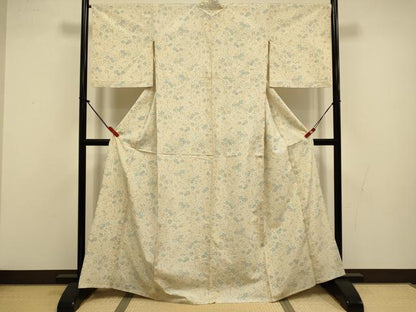 平和屋着物▽上質な紬　単衣　枝梅文　正絹　逸品　DABI4437du