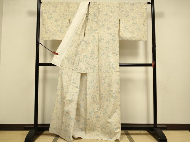平和屋着物▽上質な紬　単衣　枝梅文　正絹　逸品　DABI4437du
