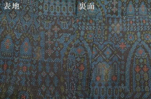 平和屋着物▽本塩沢　単衣　幾何学文様　正絹　逸品　DABI4439du