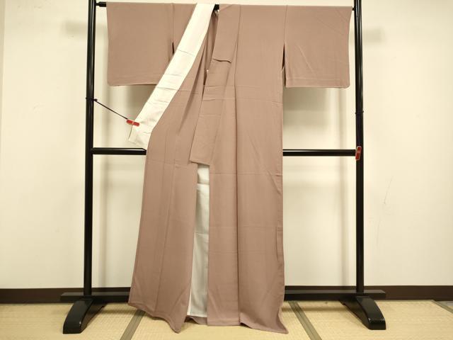 平和屋着物▽上質な色無地　単衣　濃い水柿色　正絹　逸品　DABI4441du