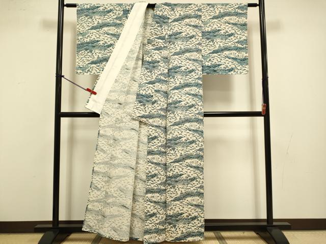 平和屋着物▽上質な小紋　単衣　紬地　風景花文　正絹　逸品　未使用　DABI4444du