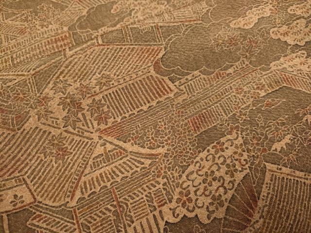 平和屋着物▽上質な小紋　単衣　人物風景文　鬼しぼ縮緬　正絹　逸品　DABI4445du
