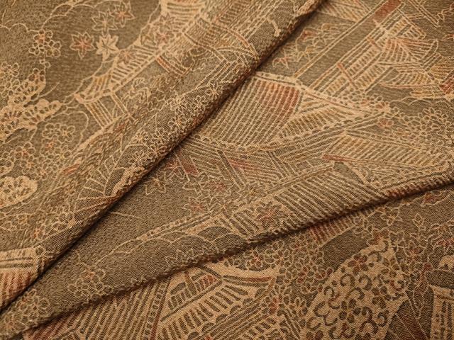 平和屋着物▽上質な小紋　単衣　人物風景文　鬼しぼ縮緬　正絹　逸品　DABI4445du