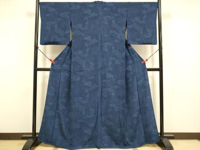 平和屋着物▽上質な小紋　単衣　陶器花文　鬼しぼ縮緬　正絹　逸品　DABI4449du