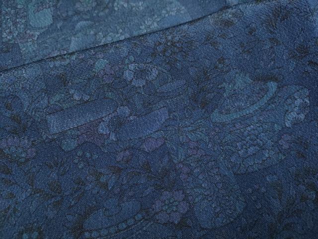 平和屋着物▽上質な小紋　単衣　陶器花文　鬼しぼ縮緬　正絹　逸品　DABI4449du
