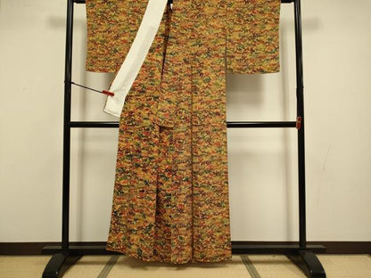 平和屋着物▽上質な小紋　単衣　型染　風景文　正絹　逸品　DABI4452du