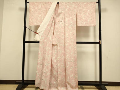 平和屋着物▽上質な小紋　単衣　草花文　地紋起こし　正絹　逸品　DABI4458du
