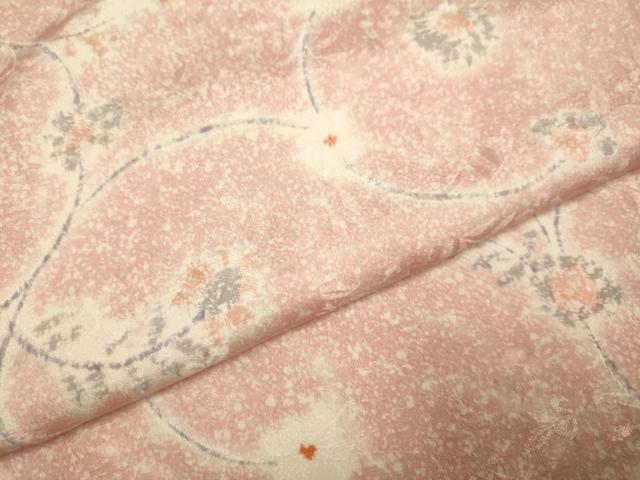 平和屋着物▽上質な小紋　単衣　草花文　地紋起こし　正絹　逸品　DABI4458du