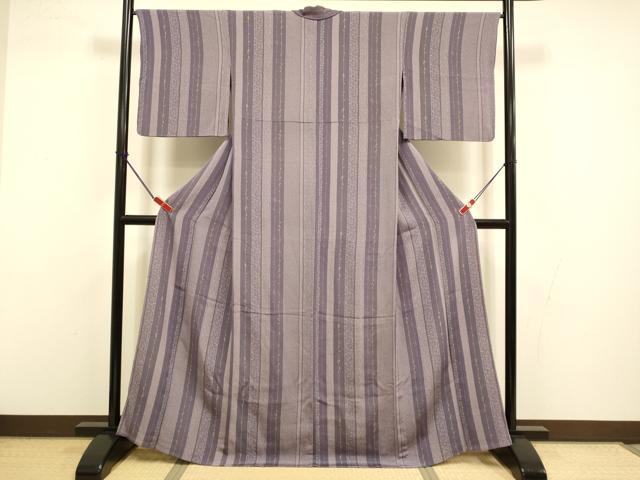 平和屋着物▽上質な小紋　単衣　枝花間道　鬼しぼ縮緬　正絹　逸品　DABI4459du
