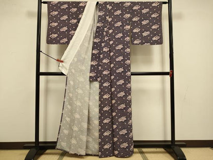 平和屋着物▽上質な小紋　単衣　梅松文　正絹　逸品　DABI4461du