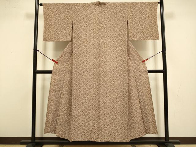 平和屋着物▽上質な小紋　単衣　花尽くし　鬼しぼ縮緬　正絹　逸品　DABI4463du