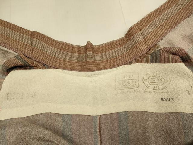 平和屋着物▽上質な小紋　単衣　縞　鬼しぼ縮緬　正絹　逸品　DABI4466du