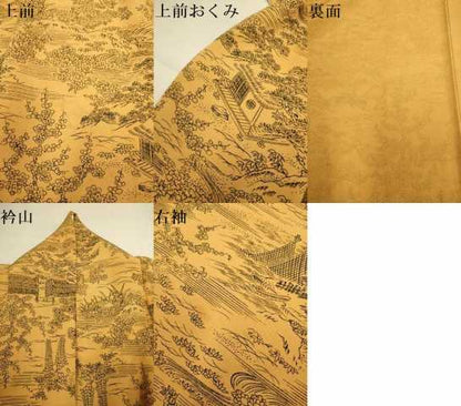 平和屋着物▽上質な小紋　単衣　風景文　正絹　逸品　DABI4469du