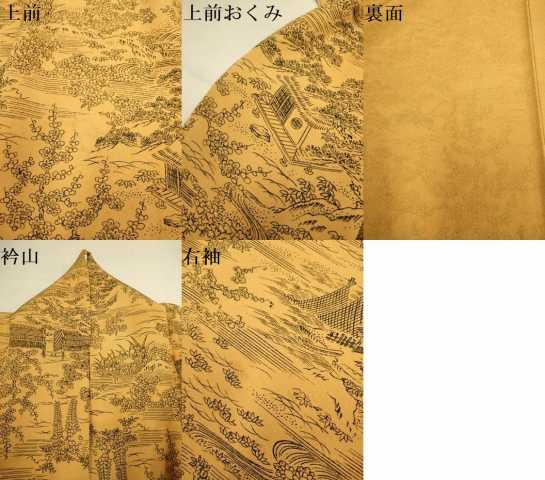 平和屋着物▽上質な小紋　単衣　風景文　正絹　逸品　DABI4469du